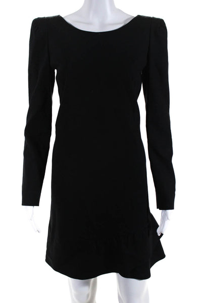 Vanessa Bruno Womens Round Neck Long Sleeves Ruffle Hem Shift Mini Dress Black 3