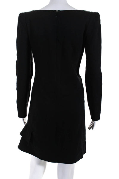 Vanessa Bruno Womens Round Neck Long Sleeves Ruffle Hem Shift Mini Dress Black 3