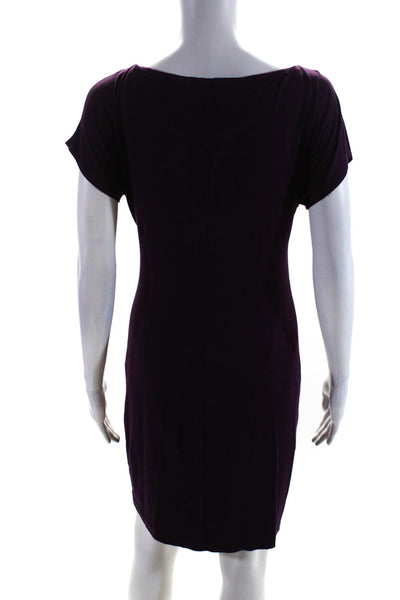 Trina Turk Women's Short Sleeve Boat Neck Knot Sheath Dress Purple Size 2