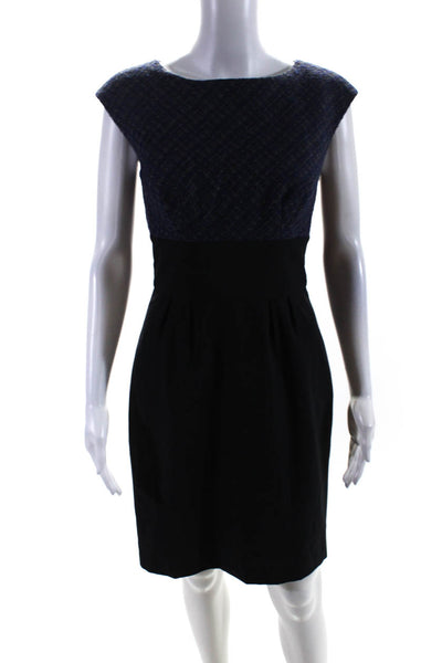 Trina Turk Women's Sleeveless Plaid Sheath Dress Blue Black Size