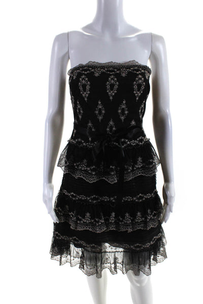 BCBGMaxazria Women's Sleeveless Lace Tiered Dress Black Size 0