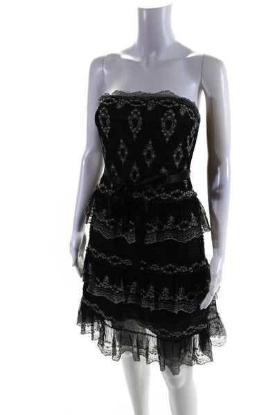 BCBGMaxazria Women's Sleeveless Lace Tiered Dress Black Size 0