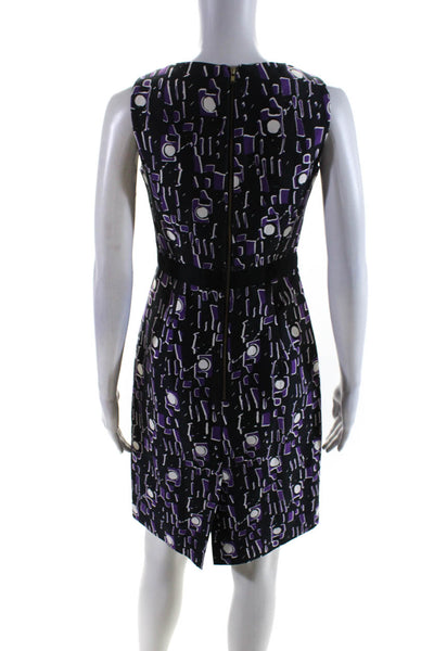 Milly Women's Sleeveless Scoop Neck Abstract Print A-Line Dress Purple Size 2