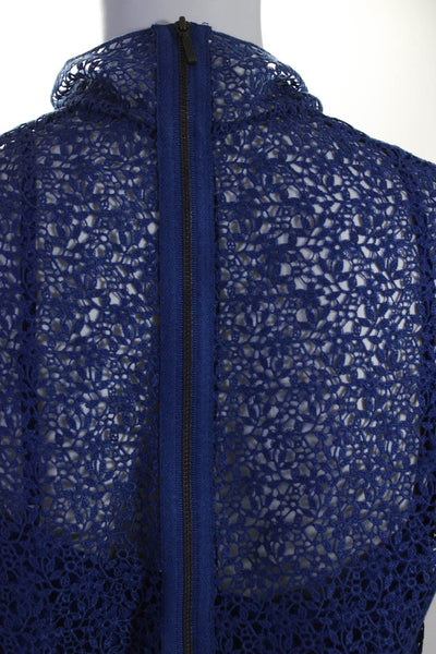 Saloni Womens Crochet Mock Neck Long Sleeves Blouse Blue Cotton Size 4