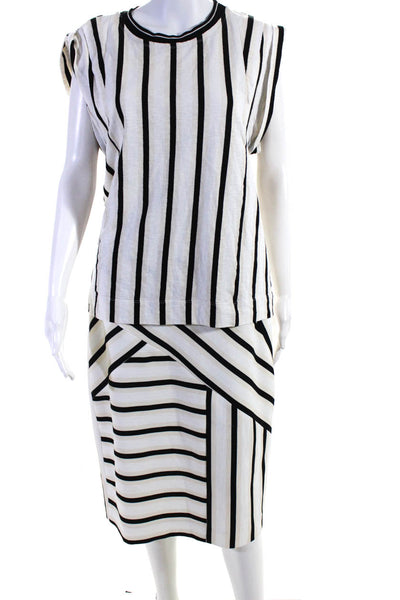 0'2nd For Barneys Womens Striped  Skirt Set White Black Cotton Size 8