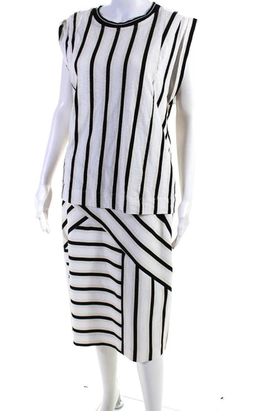 0'2nd For Barneys Womens Striped  Skirt Set White Black Cotton Size 8