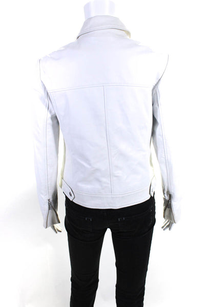 Ecru Womens Long Sleeve Button Front Denim Collar Leather Jacket White Size XS