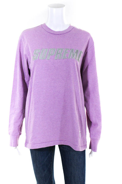 Supreme Womens Pink Cotton Graphic Print Crew Neck Long Sleeve Top Size M