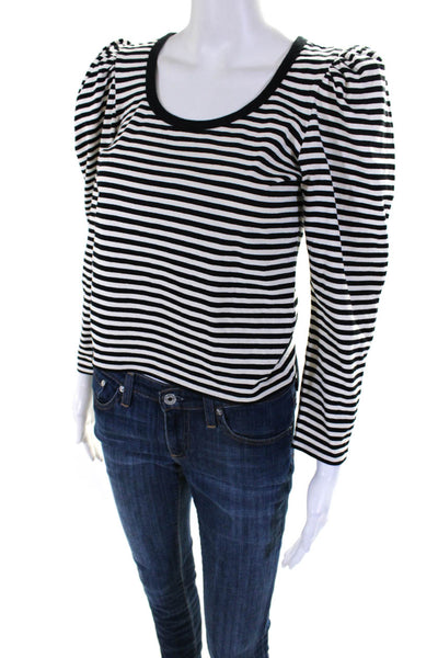 Marc Jacobs Womens Striped Puffy Sleeves Shirt Black White Size Extra Small