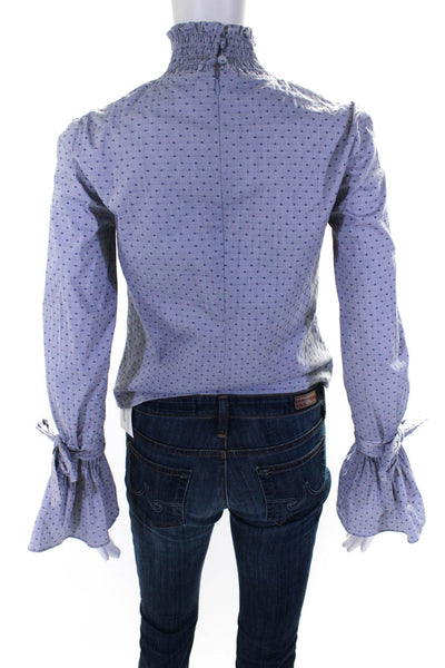 Intermix Womens Swiss Dot Smocked Mock Neck Blouse Blue Size Petite