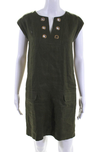 J Crew Womens Round Neck Sleeveless Above Knee Shift Dress Olive Green Size 2