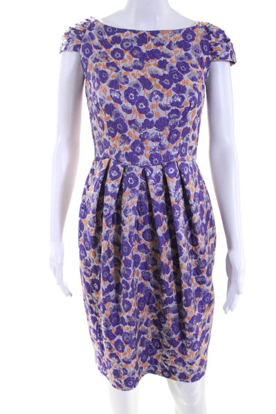 CH Carolina Herrera Womens Floral Print Cap Sleeve Pencil Dress Purple Size 4