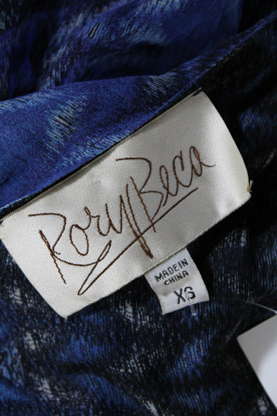 Rory Beca Womens Spaghetti Strap Printed Sheer Overlay Maxi Dress Blue Silk XS