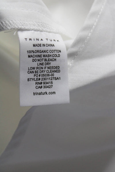 Trina Turk Women's Cotton Collared Long Sleeve Button Down Blouse White Size M