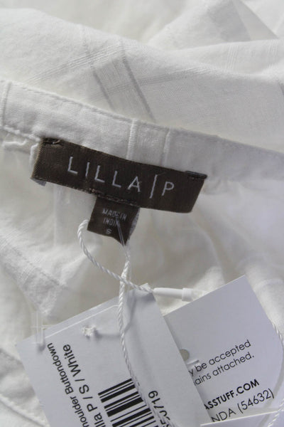 Lilla P Women's Bracelet Sleeve Drop Shoulder Button Down Top White S