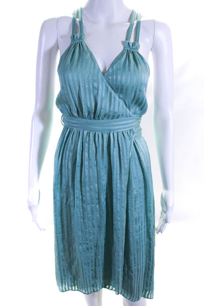 Calypso Saint Barth Womens Silk Metallic Striped Print Wrap Dress Blue Size XS