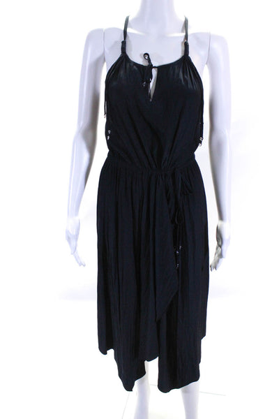 Calypso Saint Barth Womens Pleated Wrap Hem Sleeveless Dress Navy Blue Size XS