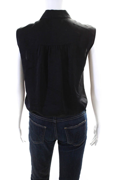 Theory Womens Buttoned Collared Sleeveless Tied Ruched Hem Tank Top Black Size S