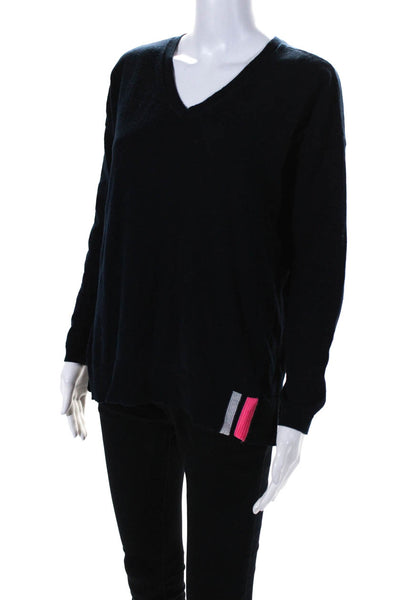Lisa Todd Womens Long Sleeves V Neck Sweater Navy Blue Cotton Size Small