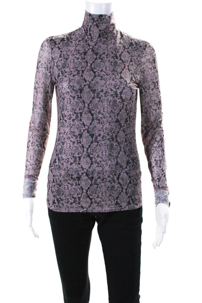 Cinq à Sept Womens Long Sleeve High Neck Snakeskin Print Blouse Purple Size S