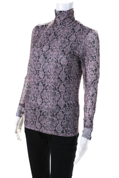 Cinq à Sept Womens Long Sleeve High Neck Snakeskin Print Blouse Purple Size S