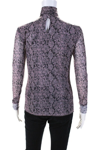 Cinq à Sept Womens Long Sleeve High Neck Snakeskin Print Blouse Purple Size S