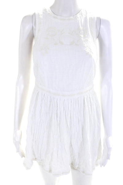 Free People Womens Cotton Round Neck Sleeveless Mini Skater Dress White Size 4