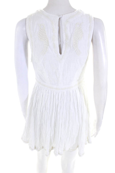 Free People Womens Cotton Round Neck Sleeveless Mini Skater Dress White Size 4