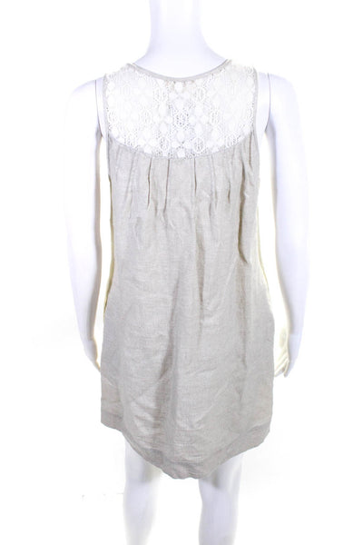 3.1 Phillip Lim Womens Lace Trim Crew Neck Linen Mini Dress Beige Size 4