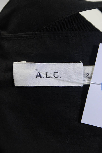 ALC Womens Sleeveless Button Twist Front V Neck Crop Top Black Cotton Size 2
