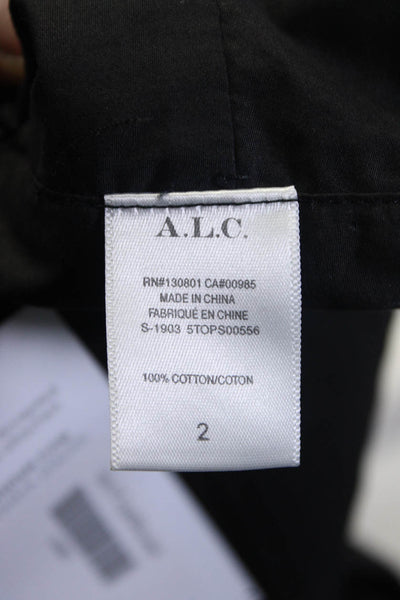 ALC Womens Sleeveless Button Twist Front V Neck Crop Top Black Cotton Size 2