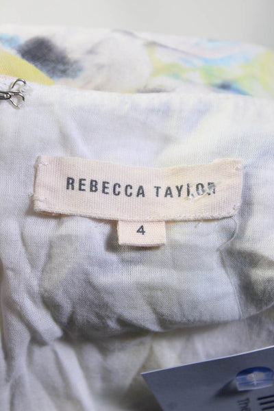 Rebecca Taylor Womens Cotton Pleated Sleeveless V-Neck Midi Dress Yellow Size 4