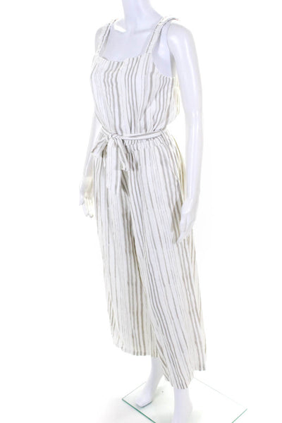 Splendid Womens Striped Belted Tied Straight Leg Ruched Jumpsuit Beige Size S
