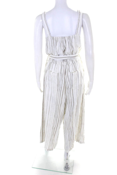 Splendid Womens Striped Belted Tied Straight Leg Ruched Jumpsuit Beige Size S