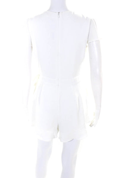 Parker Womens Short Sleeve Back Zipped Ruffled Belted V-Neck Romper White Size 4