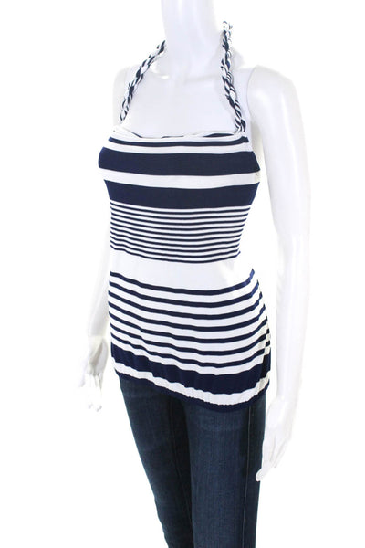 Trina Turk Women's Halter Neck Blouse Blue White Striped Blouse Size M