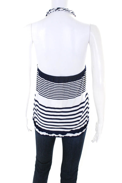 Trina Turk Women's Halter Neck Blouse Blue White Striped Blouse Size S