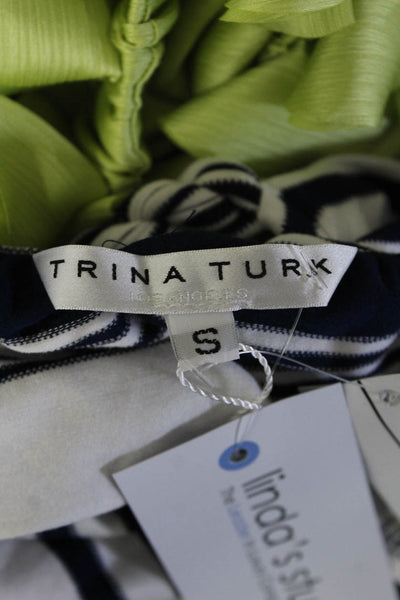 Trina Turk Women's Halter Neck Blouse Blue White Striped Blouse Size S