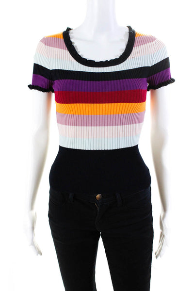 Cinq à Sept Womens Accordion Knit Colorblock Print Crop Top Multicolor Size XS