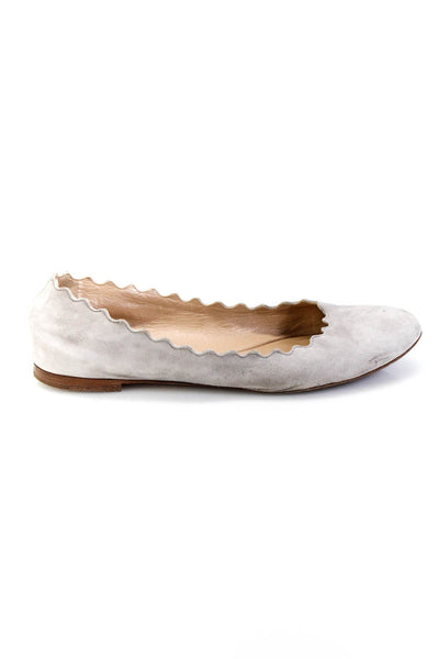 Chloe Womens Light Gray Suede Leather Scalloped Ballet Flats Shoes Size 7.5