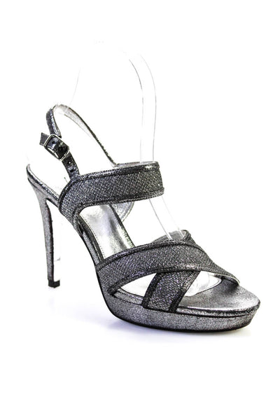 Adrianna Papell Womens Stiletto Metallic Ankle Strap Sandals Silver Tone Size 6M