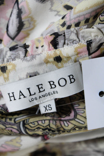 Hale Bob Women's Printed 3/4 Sleeve V Neck Silk Blouse Multicolor Size XS