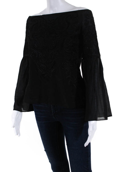 Intermix Women's Long Sleeve Embroidered Off Shoulder Blouse Black Size M
