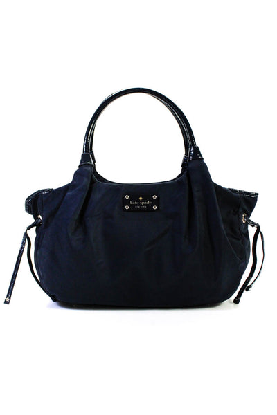 Kate Spade Womens Patchwork Drawstring Pleated Texture Zip Shoulder Handbag Blue