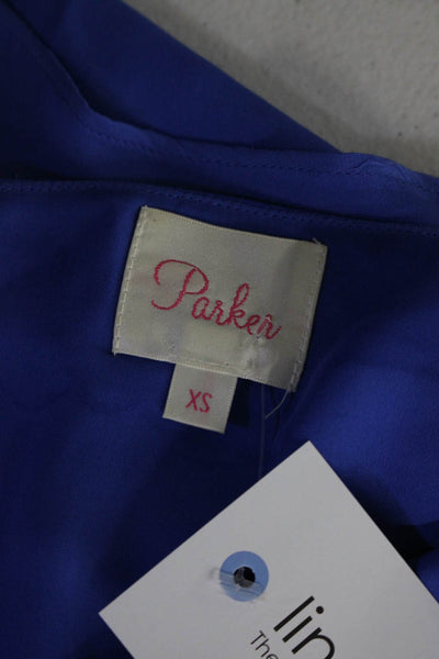 Parker Womens Silk Spaghetti Strap Layered V-Neck Tank Top Blouse Blue Size XS