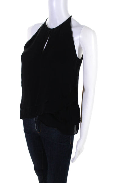 Parker Womens Silk Sleeveless Keyhole Layered Asymmetrical Blouse Black Size XS