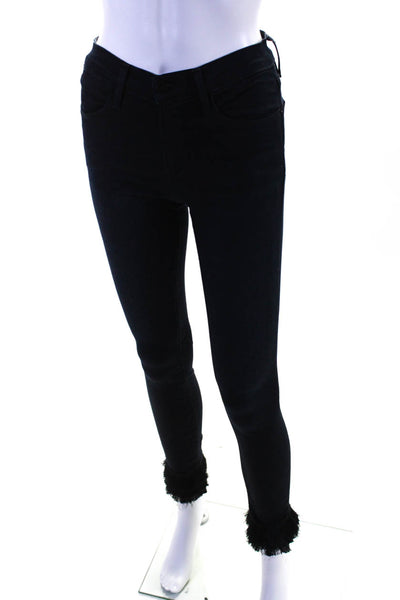 Frame Denim Womens High Rise Tiered Fringe Ankle Skinny Jeans Black Size 25