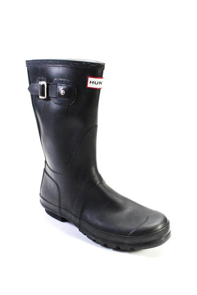 Hunter Womens Slip On Logo Mid Calf Rain Boots Black Rubber Size 8