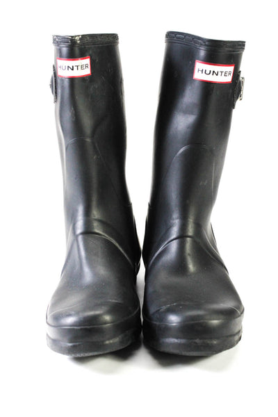 Hunter Womens Slip On Logo Mid Calf Rain Boots Black Rubber Size 8