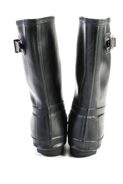 Hunter Womens Slip On Logo Mid Calf Rain Boots Black Rubber Size 8